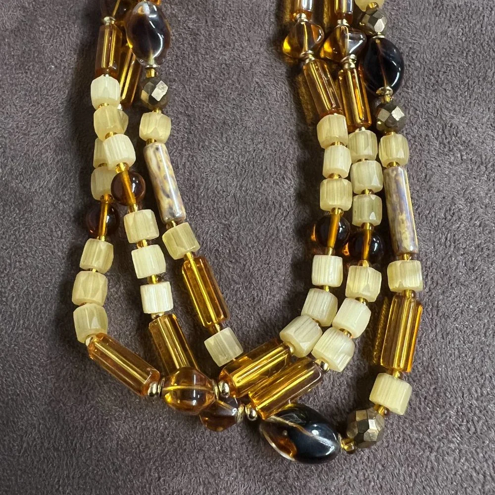 Vintage Amber Square Beads Multistrand Necklace
